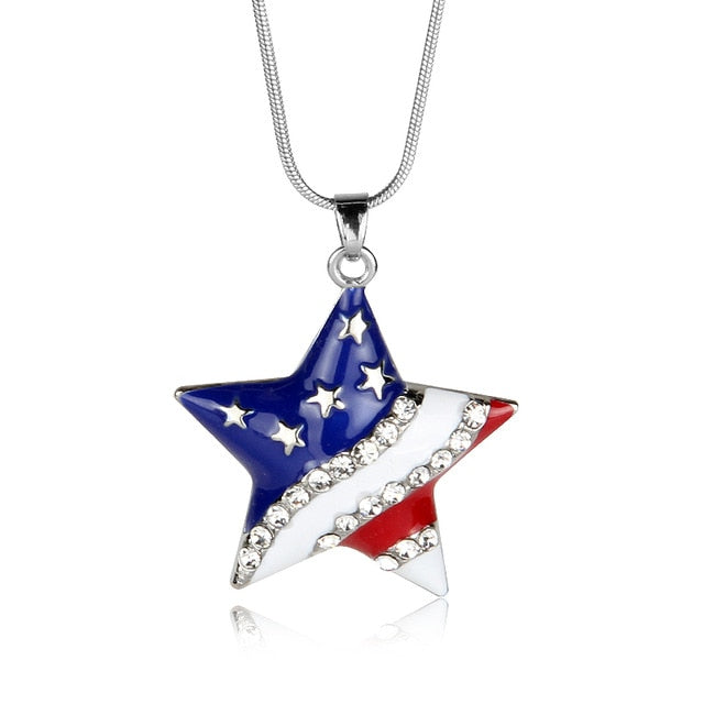 Fashion Jewelry High Quality American Flag Heart & Star Necklace The Old Glory Crystal Necklace Women Gift