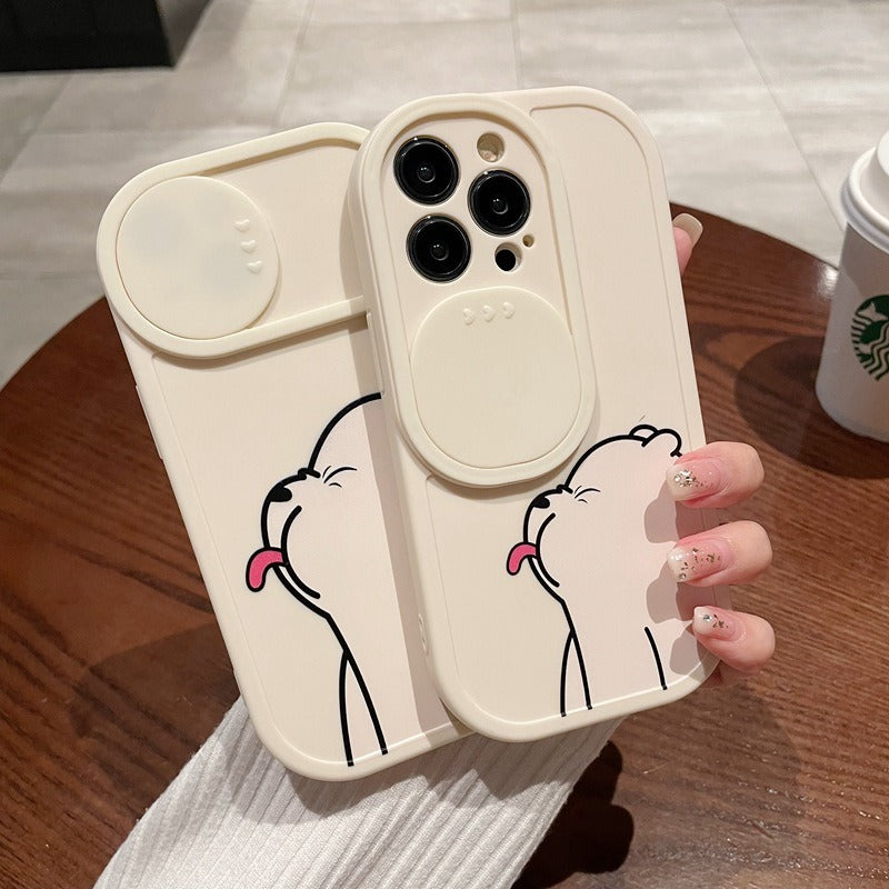 Sliding Window Phone Case Material Suitable for iPhone 15promax Protective Case Apple 14 Cartoon Painted Tongue Bears