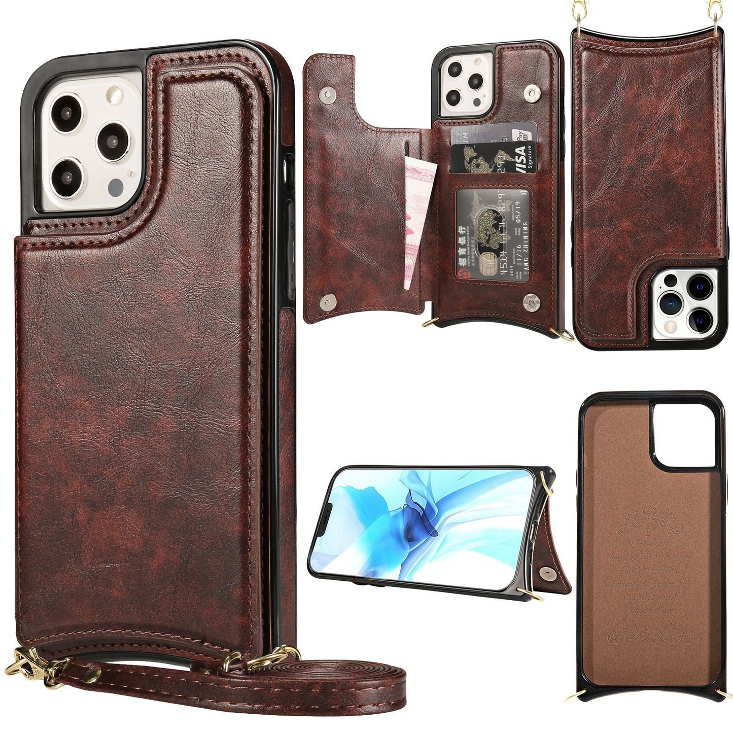 For iPhone 14 phone leather case Crazy Horse Apple 13 phone case Creative max skin insert card protective case