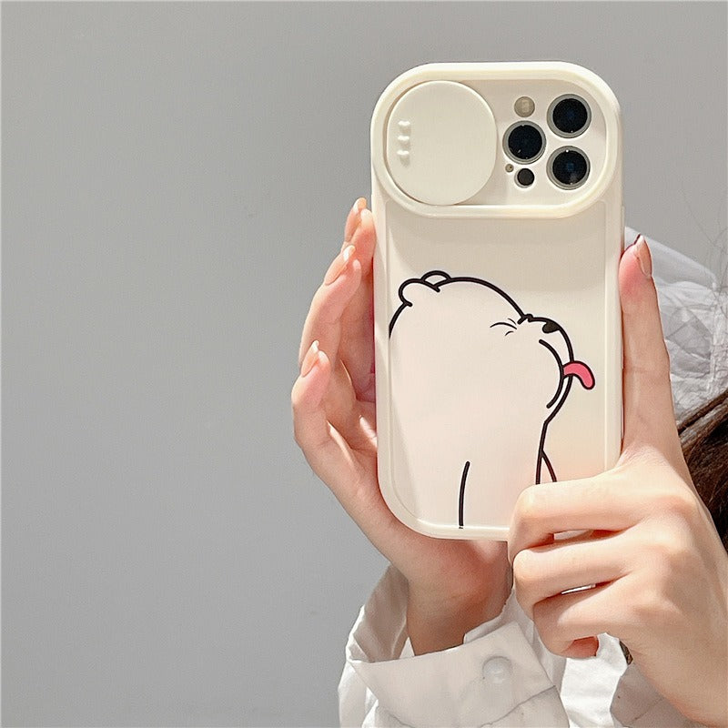 Sliding Window Phone Case Material Suitable for iPhone 15promax Protective Case Apple 14 Cartoon Painted Tongue Bears