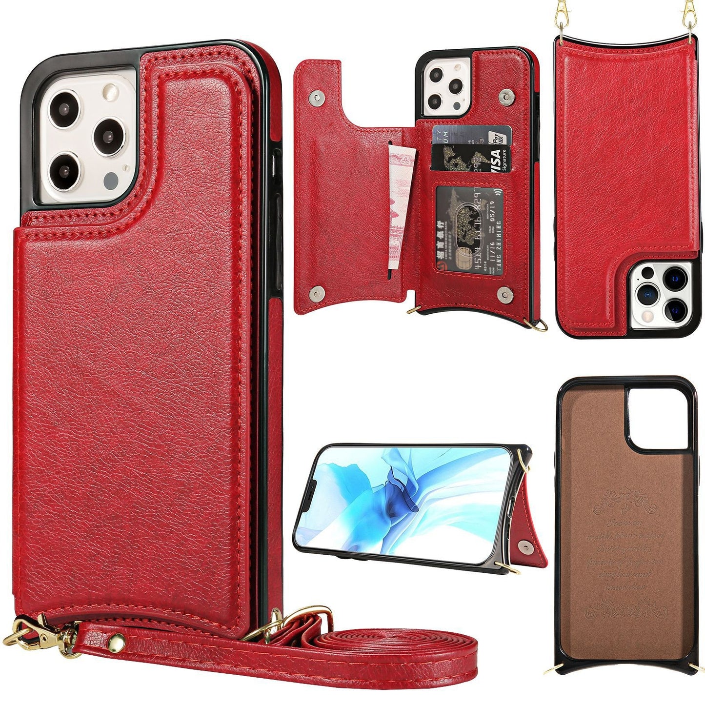 For iPhone 14 phone leather case Crazy Horse Apple 13 phone case Creative max skin insert card protective case