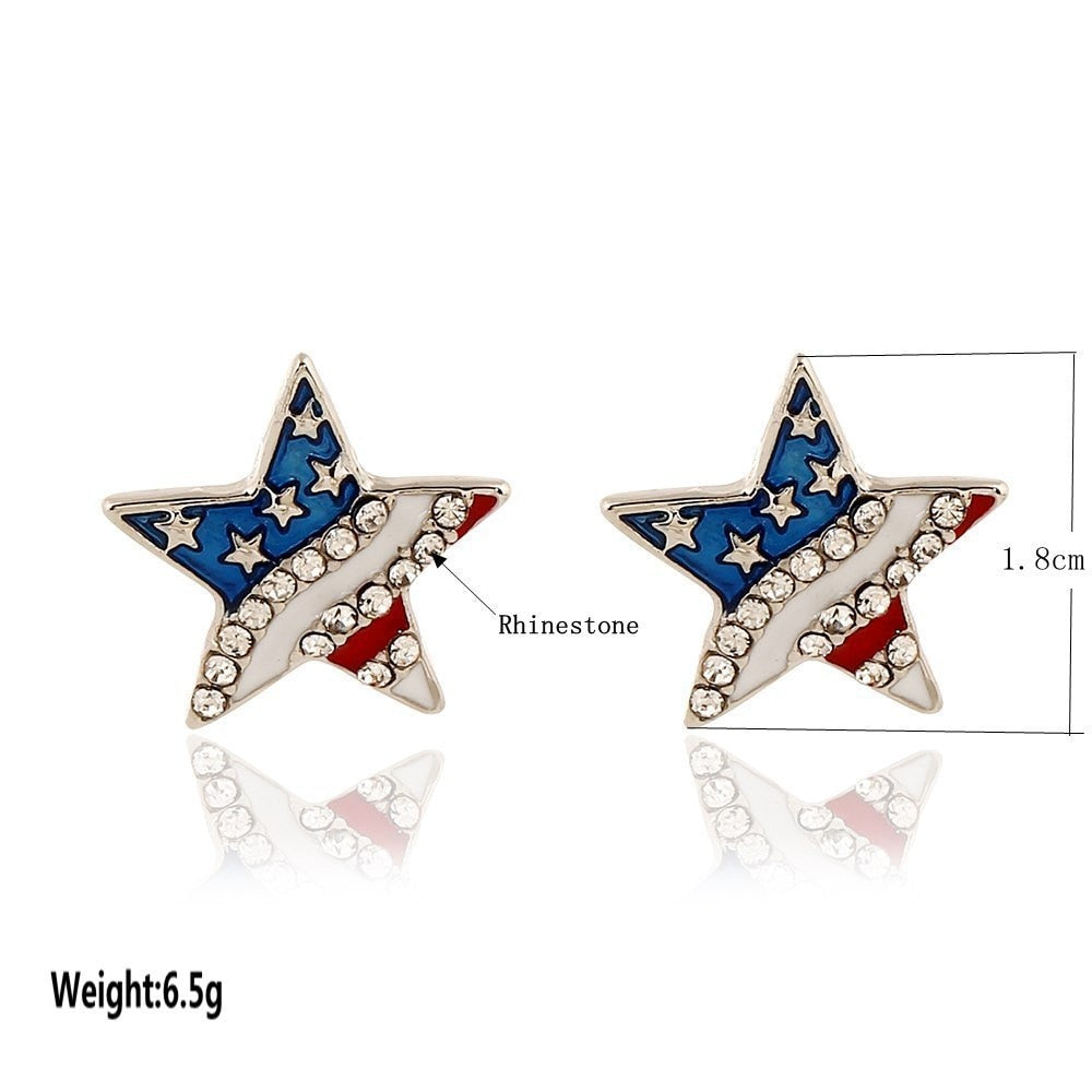 Heart Crystal Ear Studs Fashion Star Shape American Flag Earrings For Women Patriotic Jewelry Gifts Pendientes Oorbellen