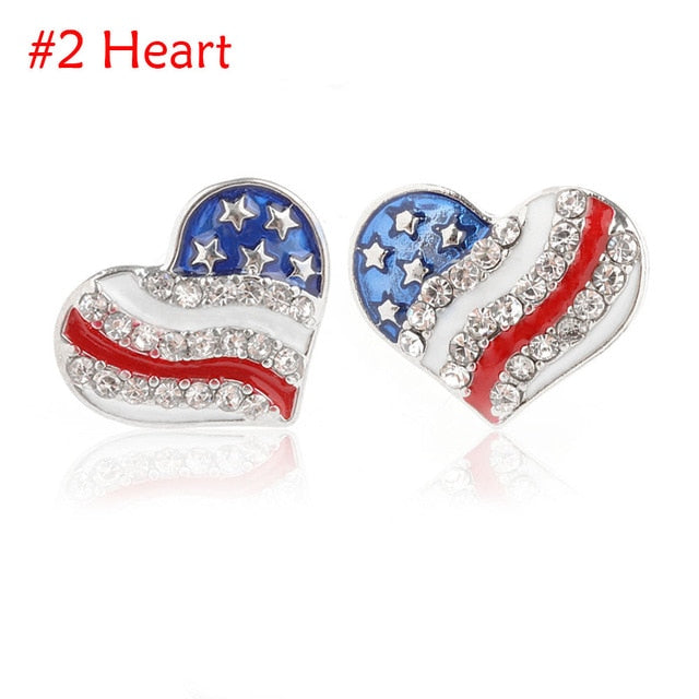 Heart Crystal Ear Studs Fashion Star Shape American Flag Earrings For Women Patriotic Jewelry Gifts Pendientes Oorbellen