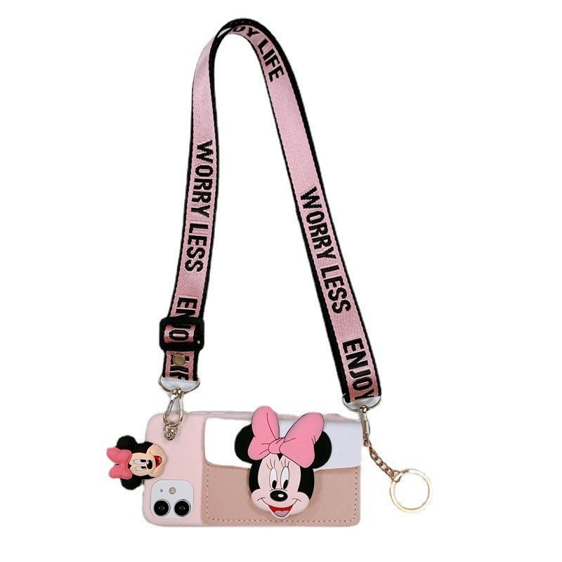 Suitable for Apple 14 Messenger mobile phone case iphone13 Mickey and Minnie card coin purse cartoon