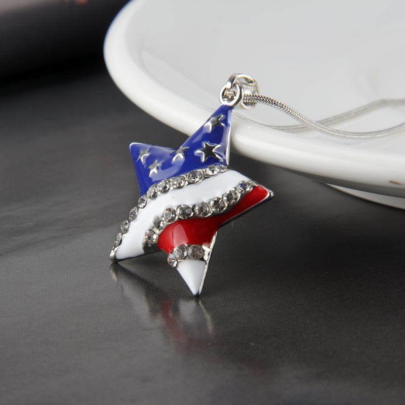 Fashion Jewelry High Quality American Flag Heart & Star Necklace The Old Glory Crystal Necklace Women Gift