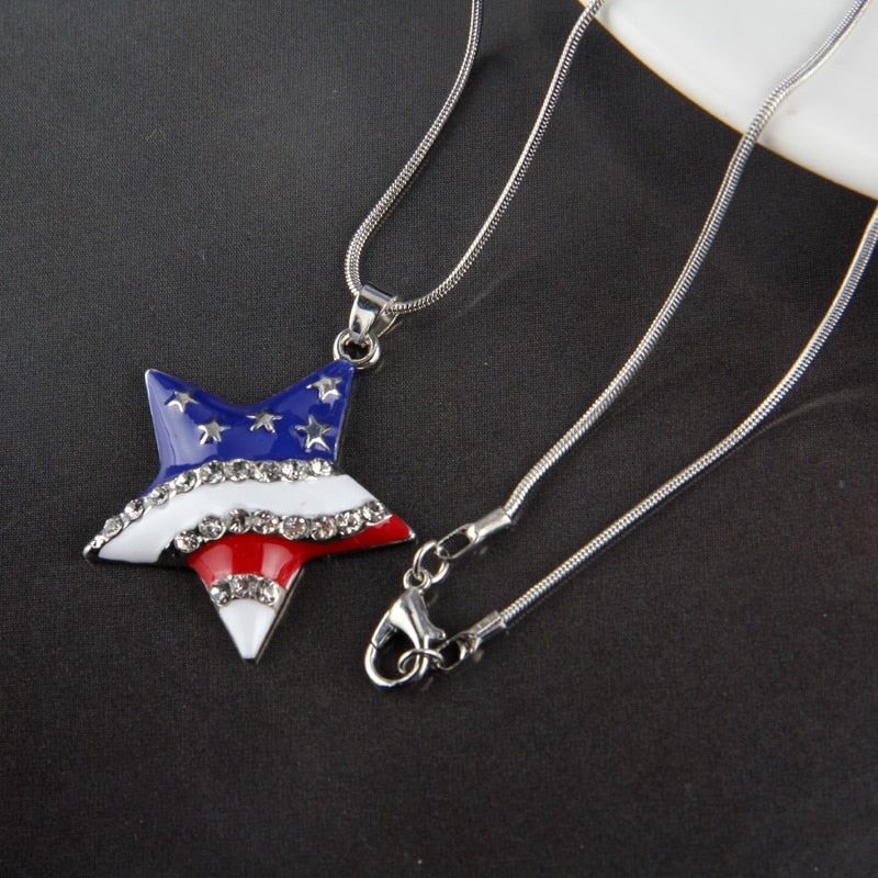 Fashion Jewelry High Quality American Flag Heart & Star Necklace The Old Glory Crystal Necklace Women Gift