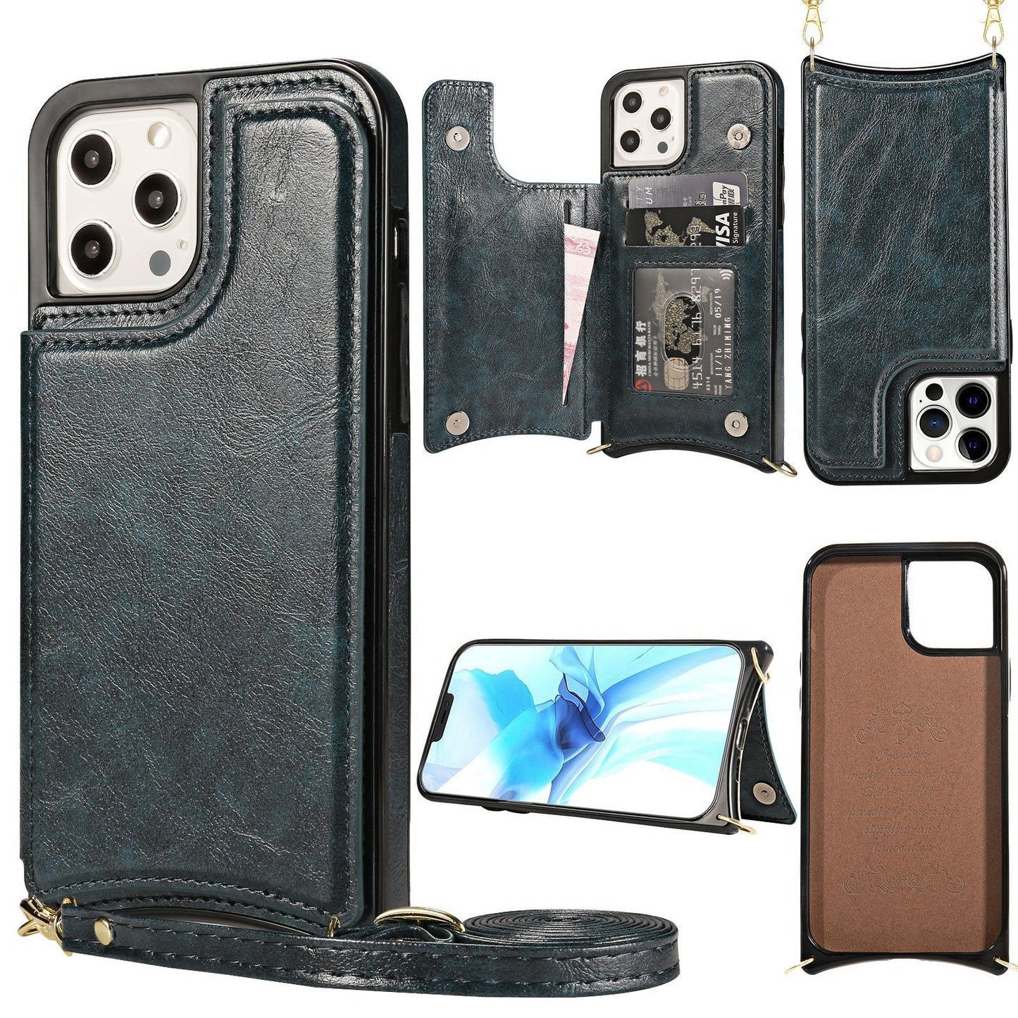 For iPhone 14 phone leather case Crazy Horse Apple 13 phone case Creative max skin insert card protective case