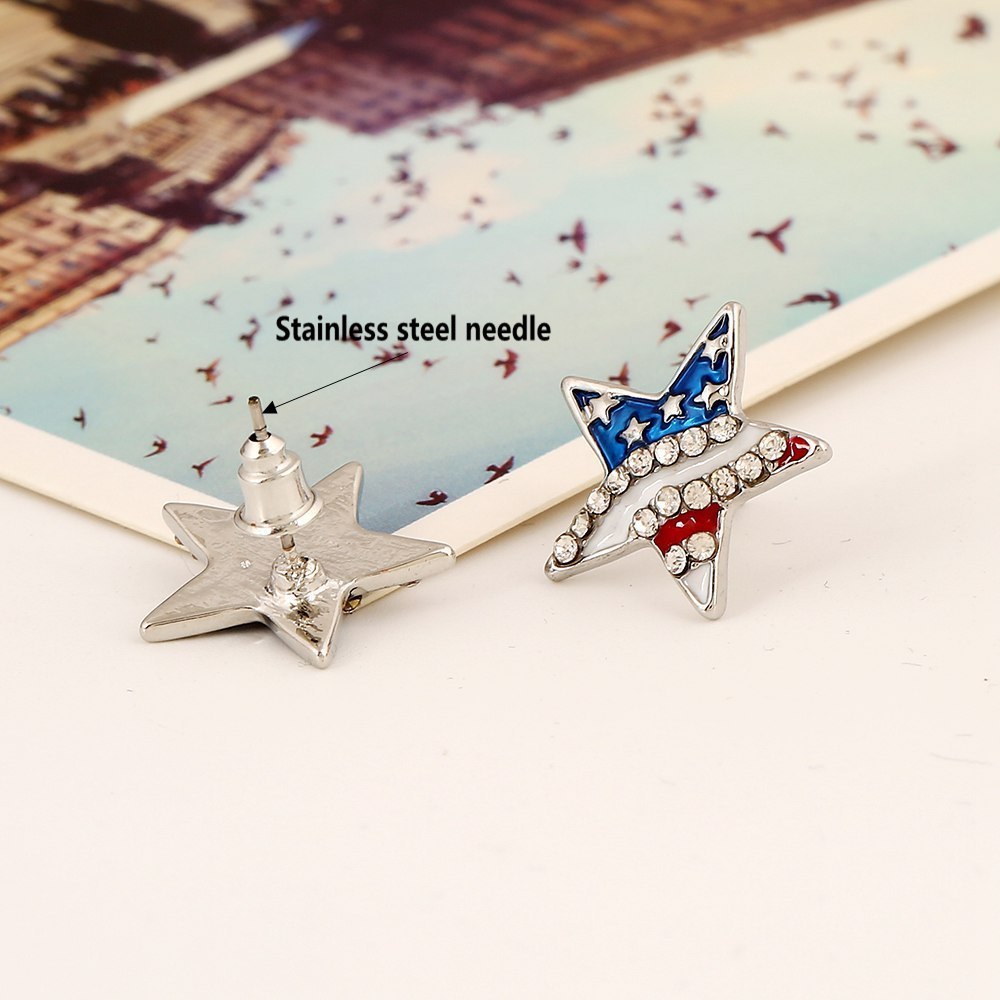 Heart Crystal Ear Studs Fashion Star Shape American Flag Earrings For Women Patriotic Jewelry Gifts Pendientes Oorbellen