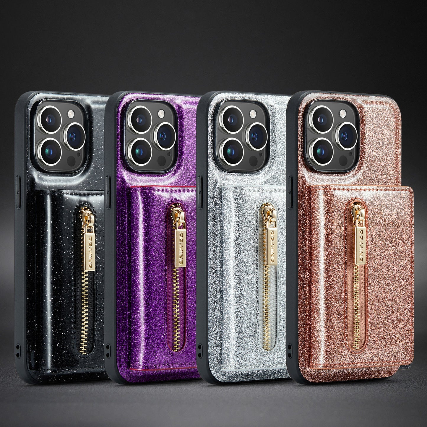 M3 For iPhone 14 Pro Max Glitter Wallet Protective Case iPhone 14 Pro Two In One Magnetic Phone Case