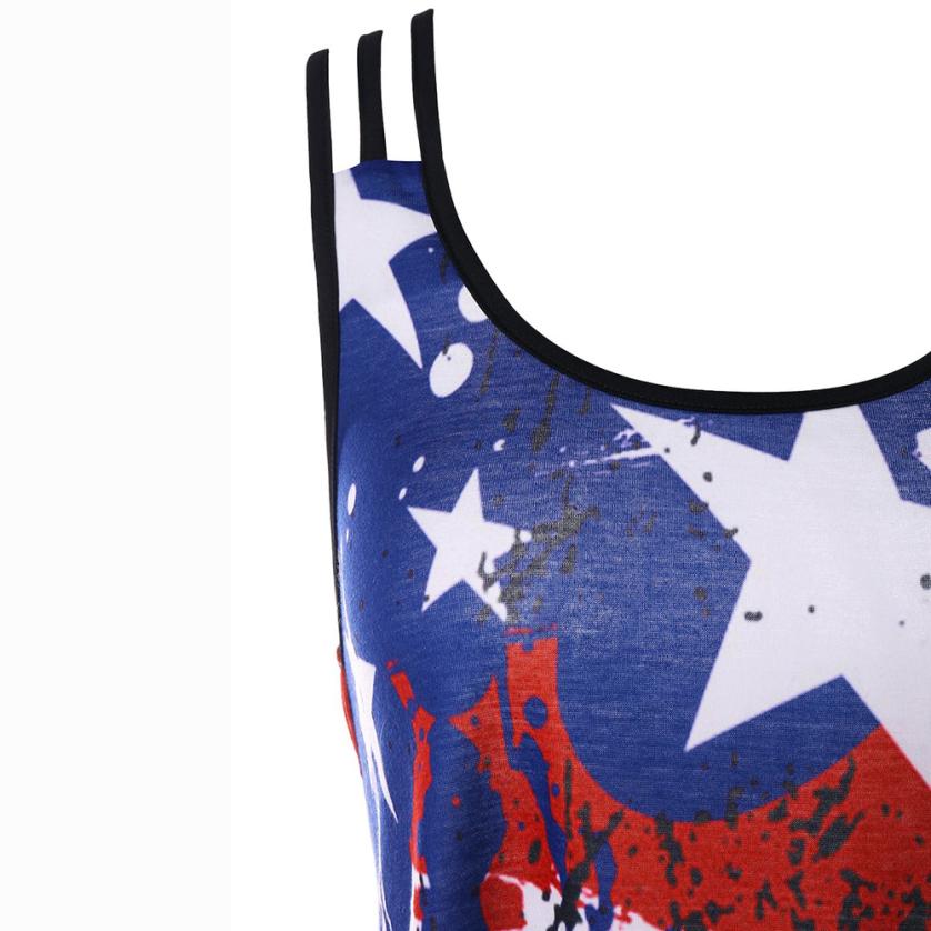 Plus Size Women Tank Tops Sexy Backless Lace US Flag Print Striped Sleeveless Cami Tops Tee Shirt regata