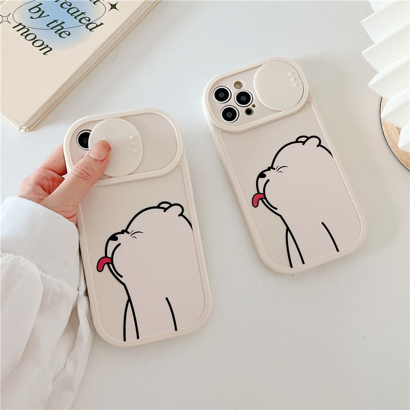 Sliding Window Phone Case Material Suitable for iPhone 15promax Protective Case Apple 14 Cartoon Painted Tongue Bears