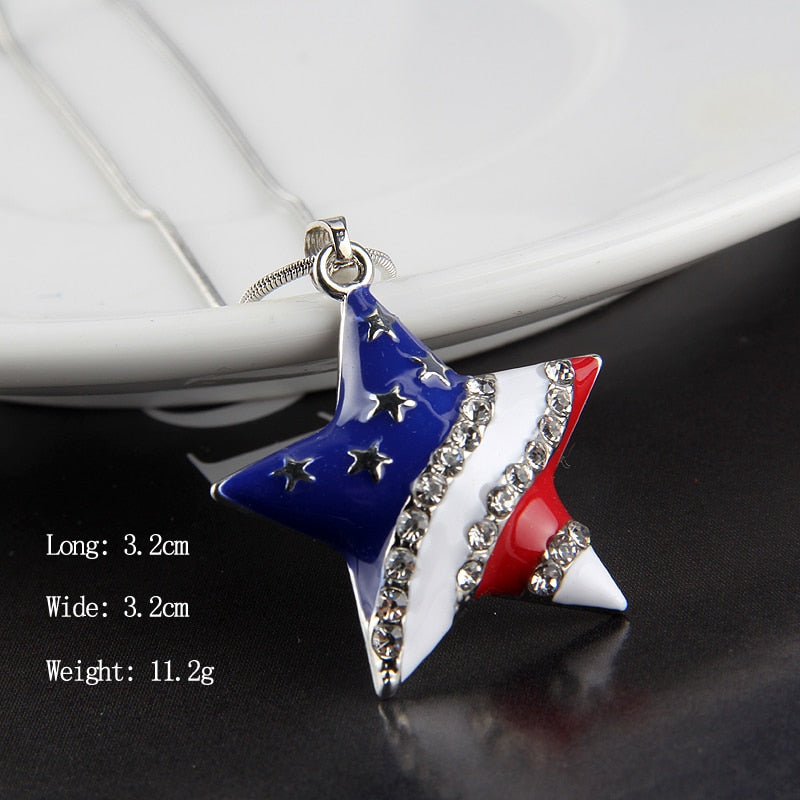 Fashion Jewelry High Quality American Flag Heart & Star Necklace The Old Glory Crystal Necklace Women Gift