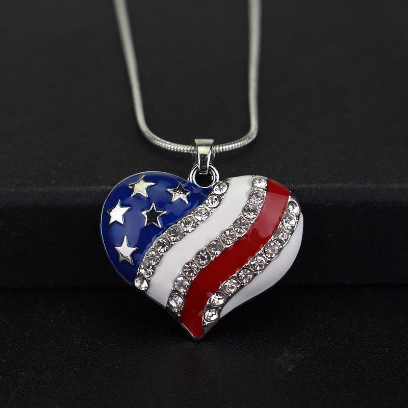 Fashion Jewelry High Quality American Flag Heart & Star Necklace The Old Glory Crystal Necklace Women Gift